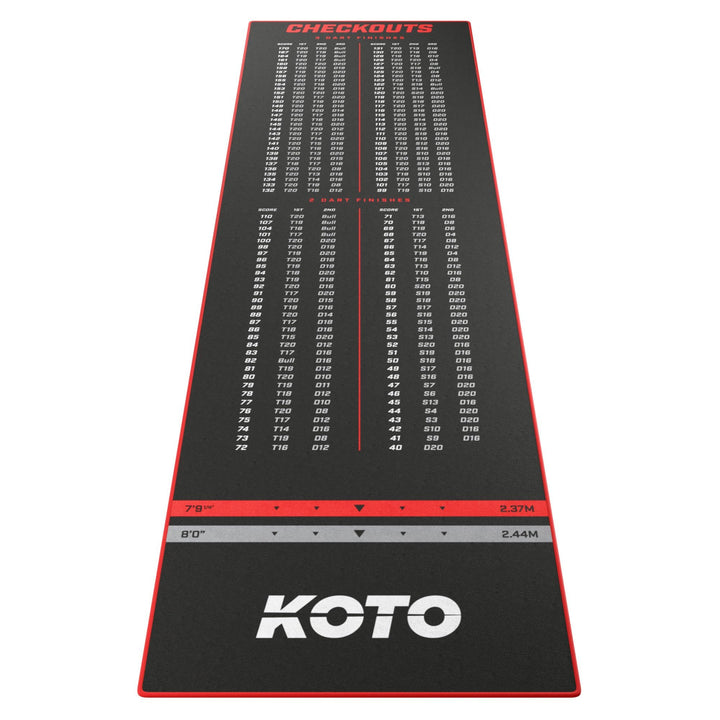 KOTO - Carpet Checkout Dartmatte, Schutz Bodens und Dartpfeile, Mit Score-Indikation + Oche Rot, Rot