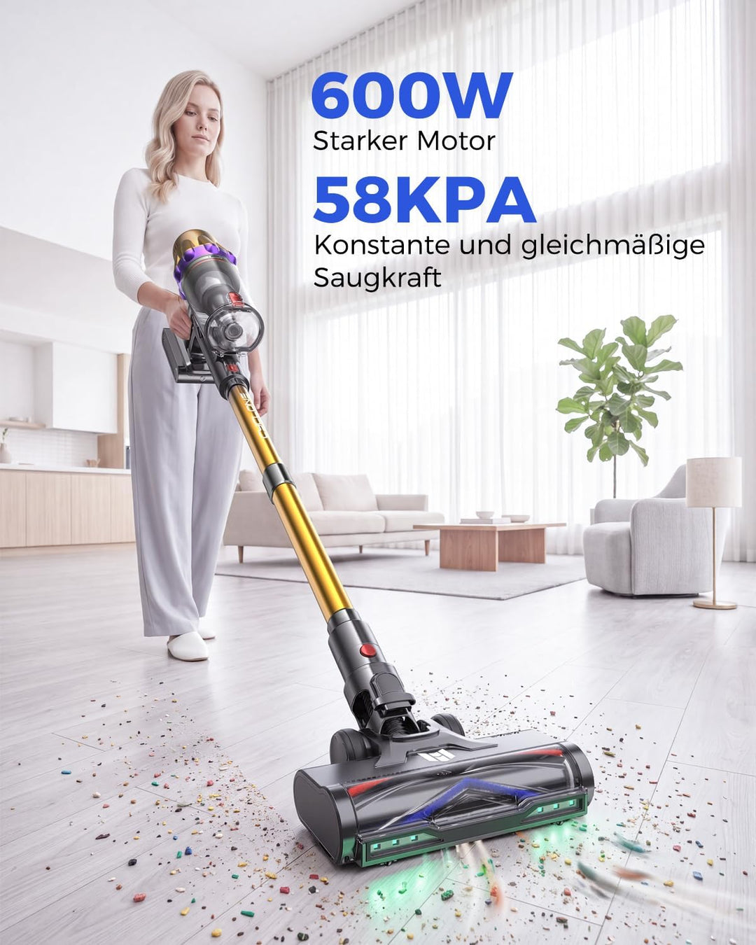 aonus Akku Staubsauger 60000Pa 650W, 80 Min Laufzeit Staubsauger Kabellos | 8x3000mAh Akkusauger Sel