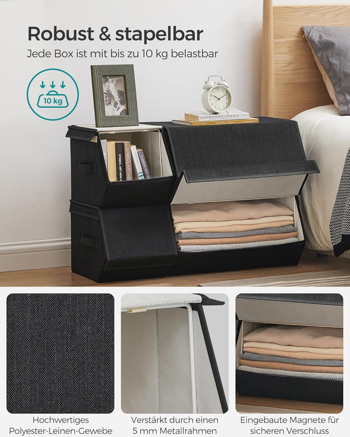 SONGMICS Aufbewahrungsbox mit Deckel, 4er Set Kleiderschrank-Organizer, stapelbar, Faltbox mit Magne