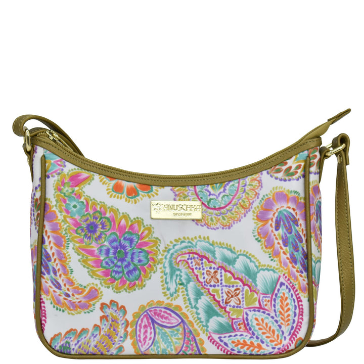 Anuschka East/West Hobo Bag - Wanderlust Kollektion - Nylonstoff mit Leder Trim und Kunstdruck Boho