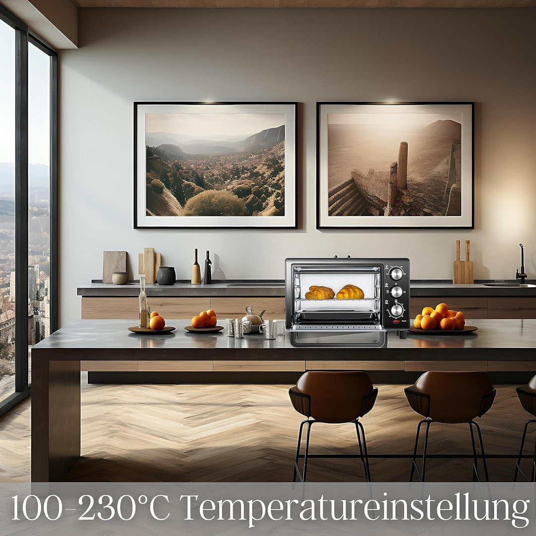 Mini Backofen 15 Liter | Pizzaofen | Minibackofen | 60 min Timer | 100°-230°C | 1200 Watt | Backofen