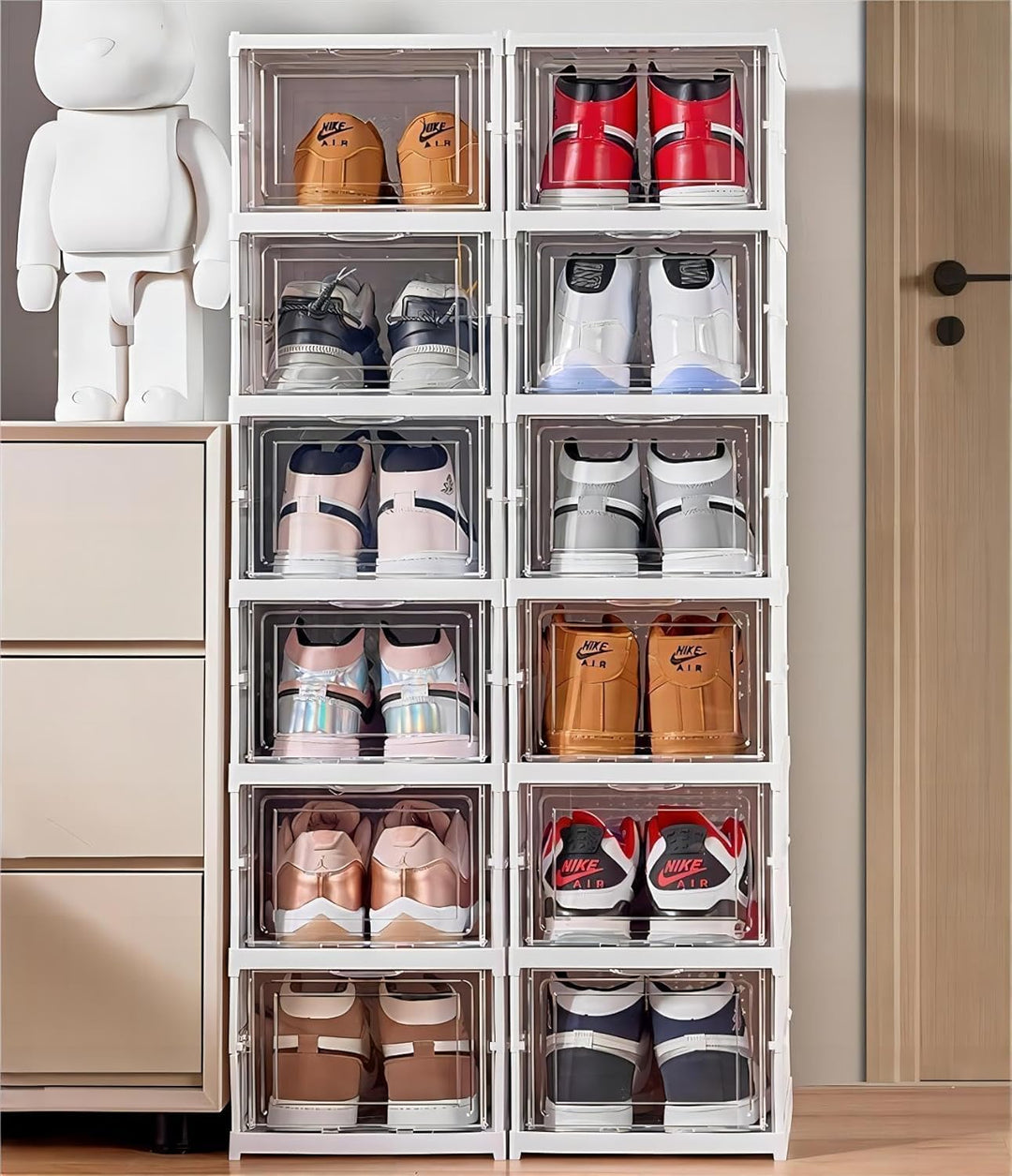 Schuhboxen Stapelbar - Schuh Organizer aus Kunststoff, installationsfrei, Faltbare Schuhregal mit tr