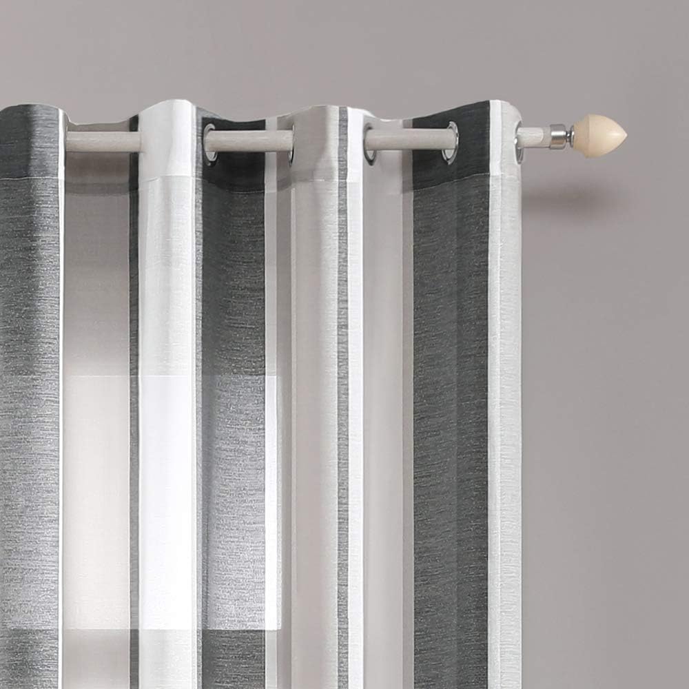 MIULEE Gardinen Gestreift Transparent mit Ösen, Voile Vorhänge Wohnzimmer Modern 2er Set, Vorhang Sc