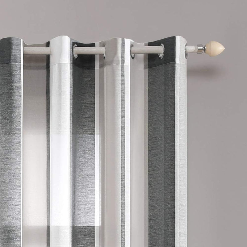 MIULEE Gardinen Gestreift Transparent mit Ösen, Voile Vorhänge Wohnzimmer Modern 2er Set, Vorhang Sc
