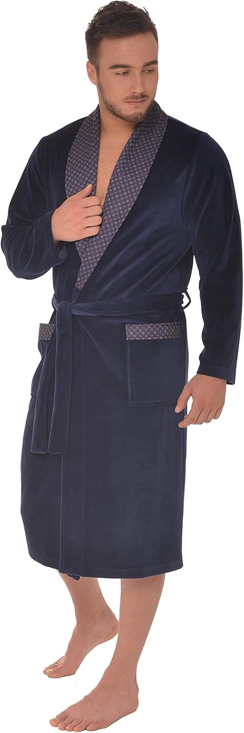 Revise Joel RE-101 Herren Bademantel aus Velours - lang und elegant M Dunkelblau, M Dunkelblau