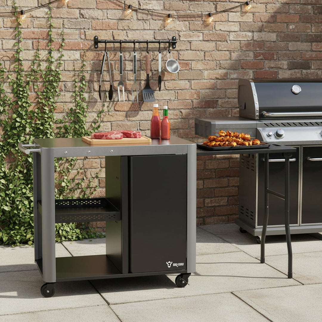 BBQ-Toro Grillwagen 95 x 50 x 80 cm | Silber | Grilltisch mit grosser Arbeitsfläche | Grill Beistell