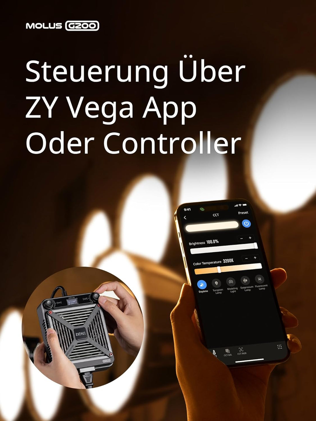 ZHIYUN Molus G200 [Official] Videoleuchte 200W, COB LED Videolicht mit Bowens Mount, Bi-Color Stream