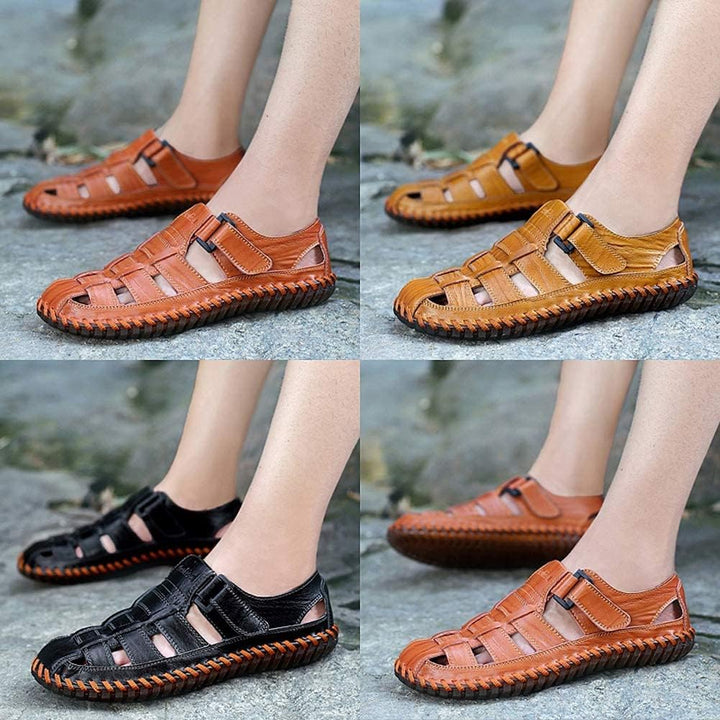 Moodeng Herren Sandalen Outdoor Leder Sommer Outdoorsandalen Sport Trekking Strand Geschlossene Klet