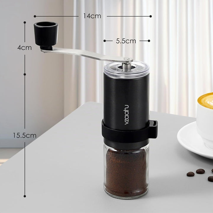 Vzaahu Kaffeemühle manuell mit Kegelmahlwerk,Einstellbare Grobheit,Konischer Keramikfräser,Tragbare