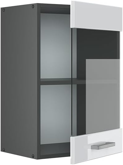 Vicco Küchenschrank Glas R-Line, Weiss Hochglanz/Anthrazit, 40 cm Weiss Hochglanz Hängeglasschrank 4