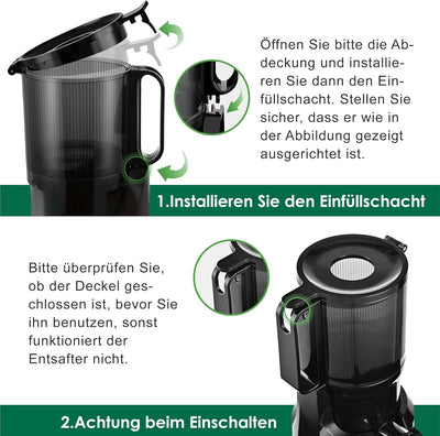 Fretta Entsafter Slow Juicer mit 108 mm Öffnung&1L Kapazität,Entsafter Gemüse und Obst,200W Saftpres