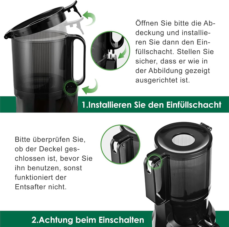 Fretta Entsafter Slow Juicer mit 108 mm Öffnung&1L Kapazität,Entsafter Gemüse und Obst,200W Saftpres