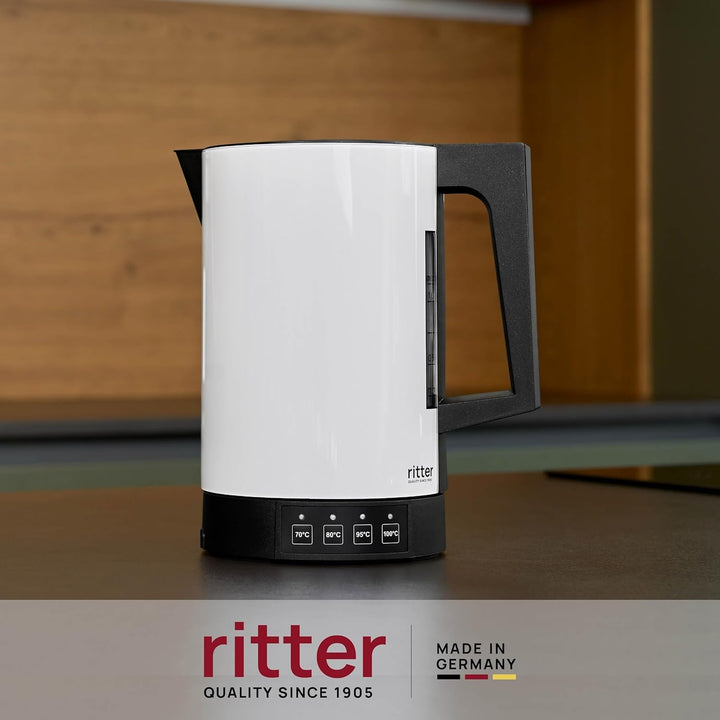 ritter fontana 5 Wasserkocher mit Temperaturwahl, Made in Germany, Weiss, Weiss