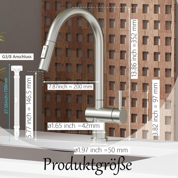 Wasserhahn Küche, SEMANEY Hochdruck Küchenarmatur mit 2 Modus Brause Ausziehbar, Mischbatterie küche