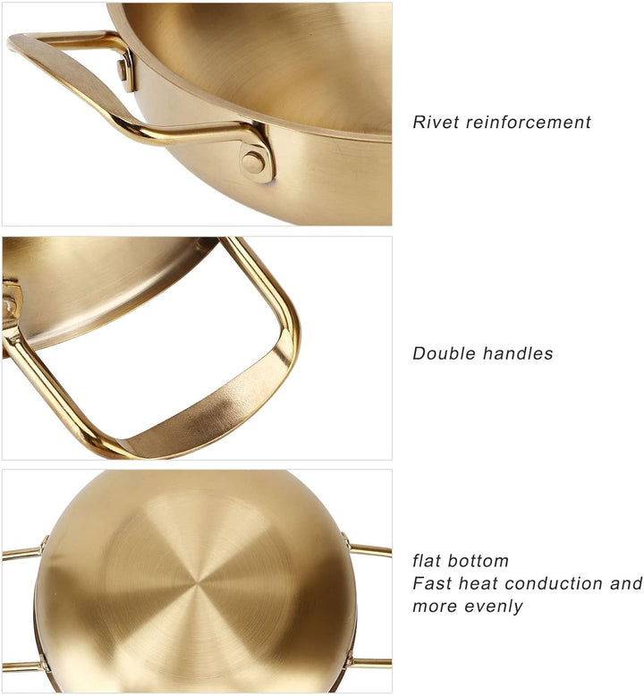 Koreanischer Nudeltopf, 24cm Koreanischer Ramen Topf, Gold Edelstahl Doppel Griff koreanischen Stock