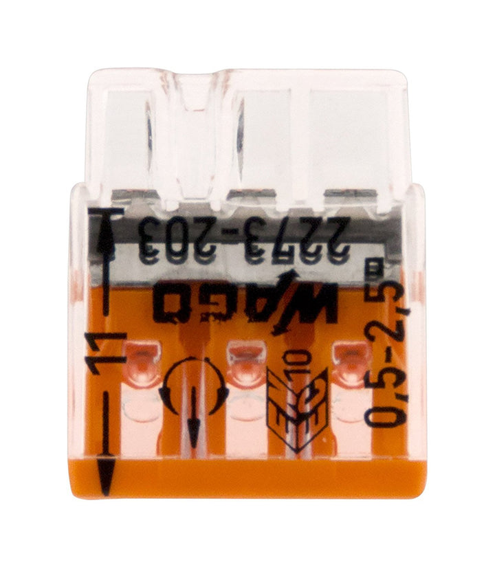 WAGO 2273-203 COMPACT Steckklemmen, 3-Leiter Dosenklemme, 100 Stück | Für eindrähtige Leiter von 0,5