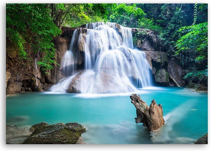 Feeby Wandbild Wasserfall Druckbild Leinwandbild Landschaft Blau 100x70 cm