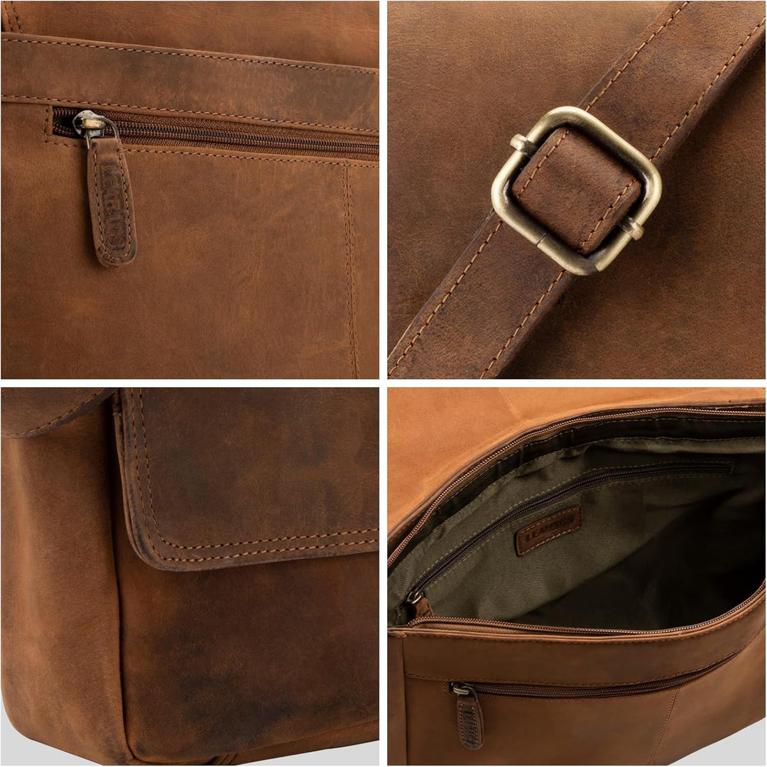 LEABAGS Leder Umhängetasche Herren & Damen I Echtleder Laptoptasche bis 14 Zoll I Messenger Bag mit