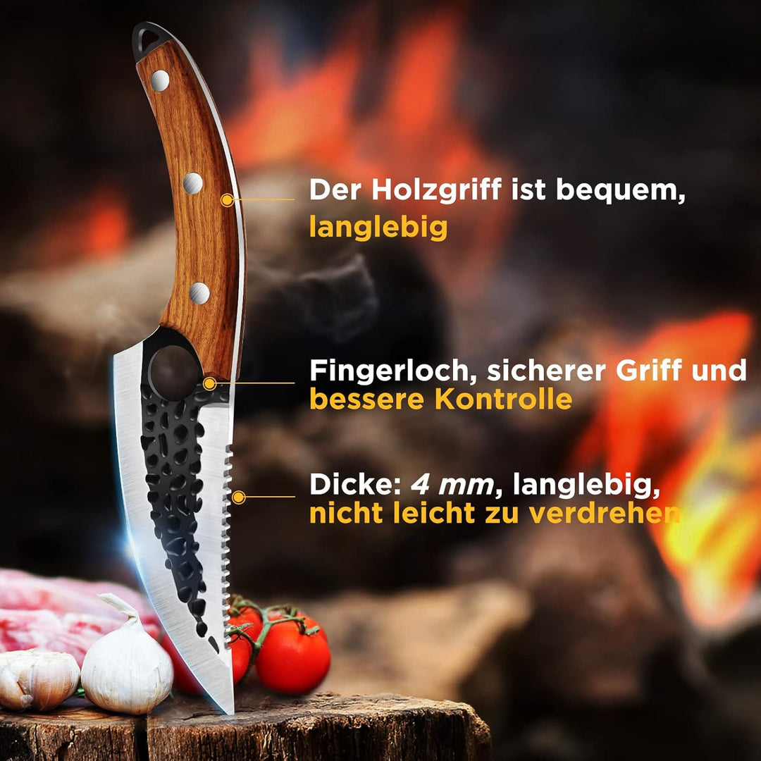 OOKUU Kochmesser Küchenmesser, Fleischerbeil Hackmesser mit Messerschärfer, Lederhülle, Ausbeinmesse