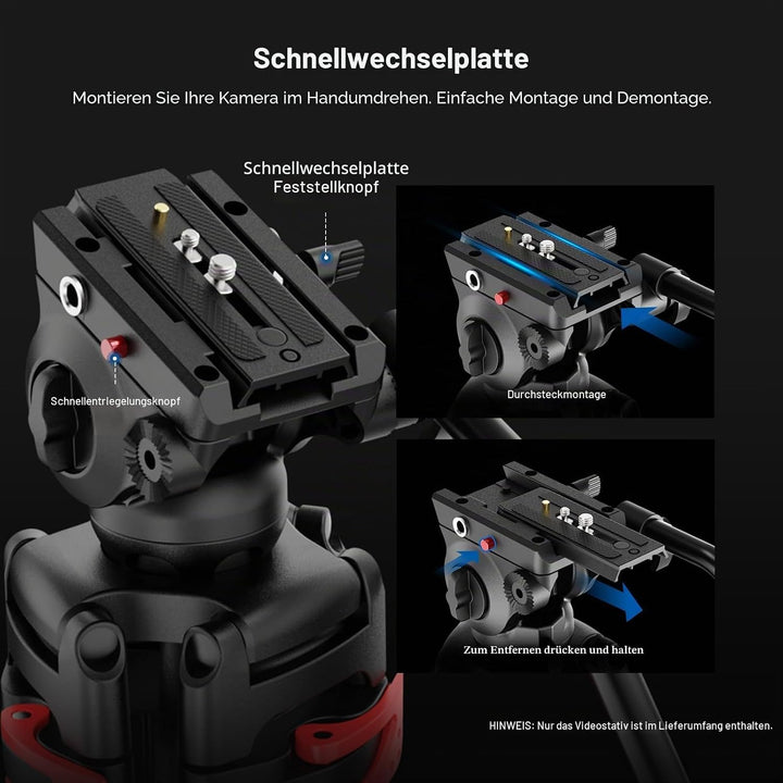 NEEWER Basic 74“ Videostativ mit Fluidkopf [Basisversion], Metall Kamerastativ mit sanfter Reibungsd