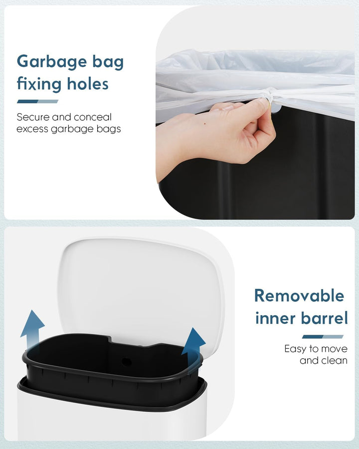 Clevich 2er-Pack Mülleimer Set, 50L und 5L Treteimer aus Metall mit Softclose-Deckel, abnehmbare Inn