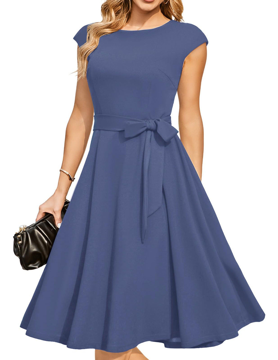 DRESSTELLS Damen Vintage Retro 1950er Cocktaikleid A-Line Swing Festlich Midilang Kleid Greyblue M,