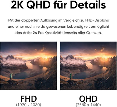 XP-PEN Artist 24 Pro Grafik-Tablet mit Display 2K QHD in 23,8 Zoll (63,8 cm), passiver Eingabestift,