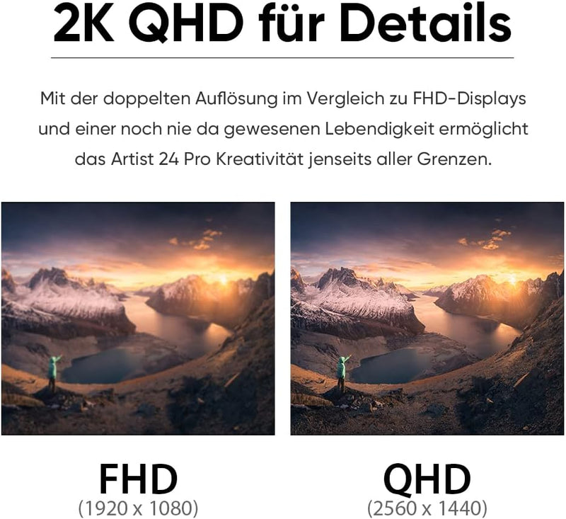XP-PEN Artist 24 Pro Grafik-Tablet mit Display 2K QHD in 23,8 Zoll (63,8 cm), passiver Eingabestift,