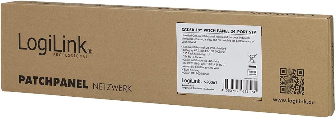 LogiLink Professional PrimeLine Cat.6A (500 MHz) Patchpanel schwarz, 19", STP (geschirmt) 24-Port (R