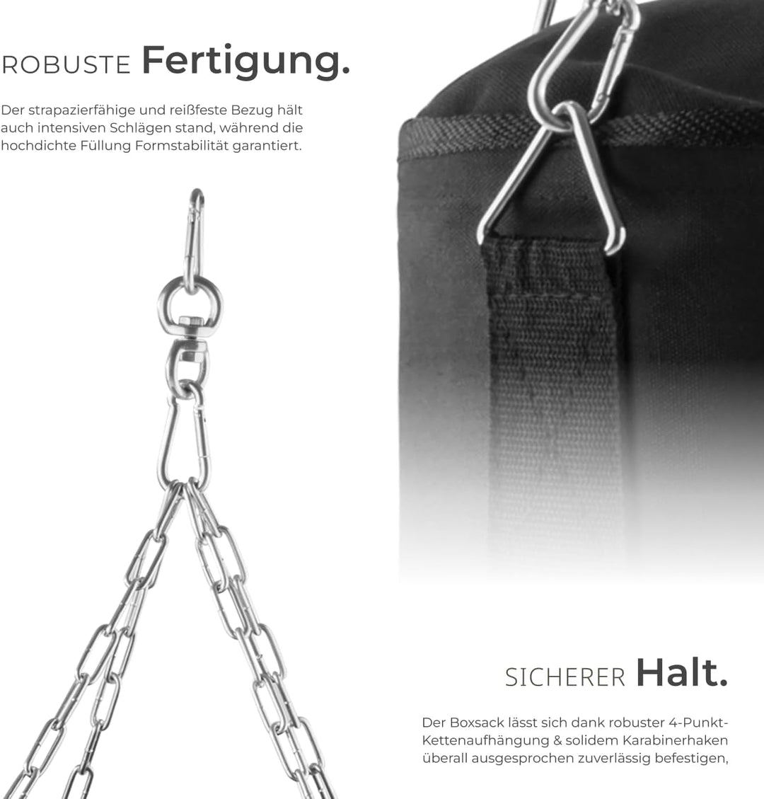 tectake® Boxsack für Zuhause, Sandsack gefüllt mit 25 kg, inkl. Boxsack Halterung 4-Punkt Stahlkette