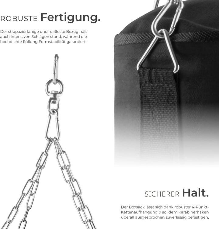 tectake® Boxsack für Zuhause, Sandsack gefüllt mit 25 kg, inkl. Boxsack Halterung 4-Punkt Stahlkette