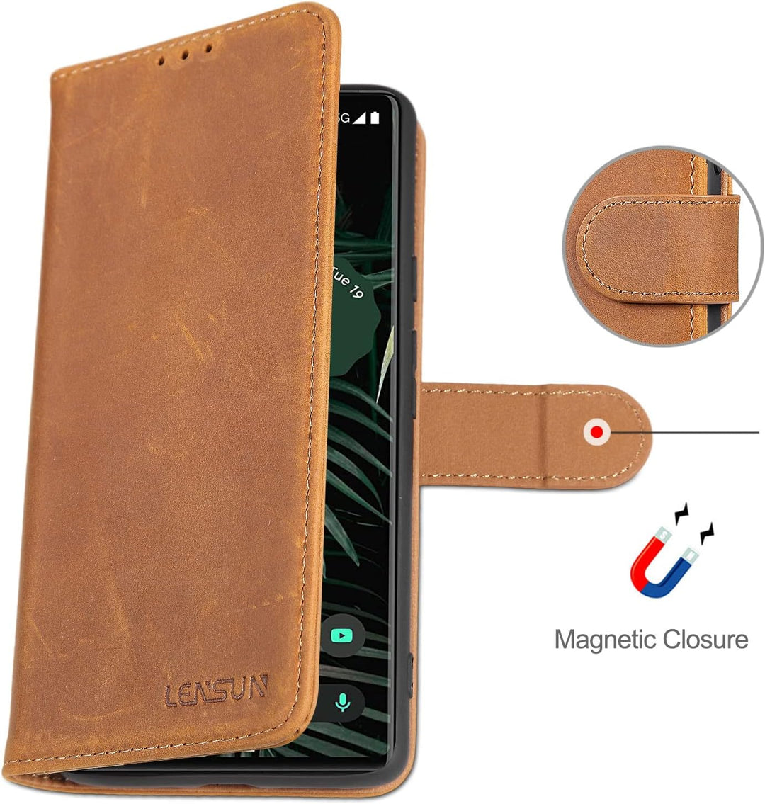 LENSUN Echtleder Hülle für Google Pixel 6 Pro, Handyhülle [Echtes Leder] [RFID] [Magnetverschluss] H