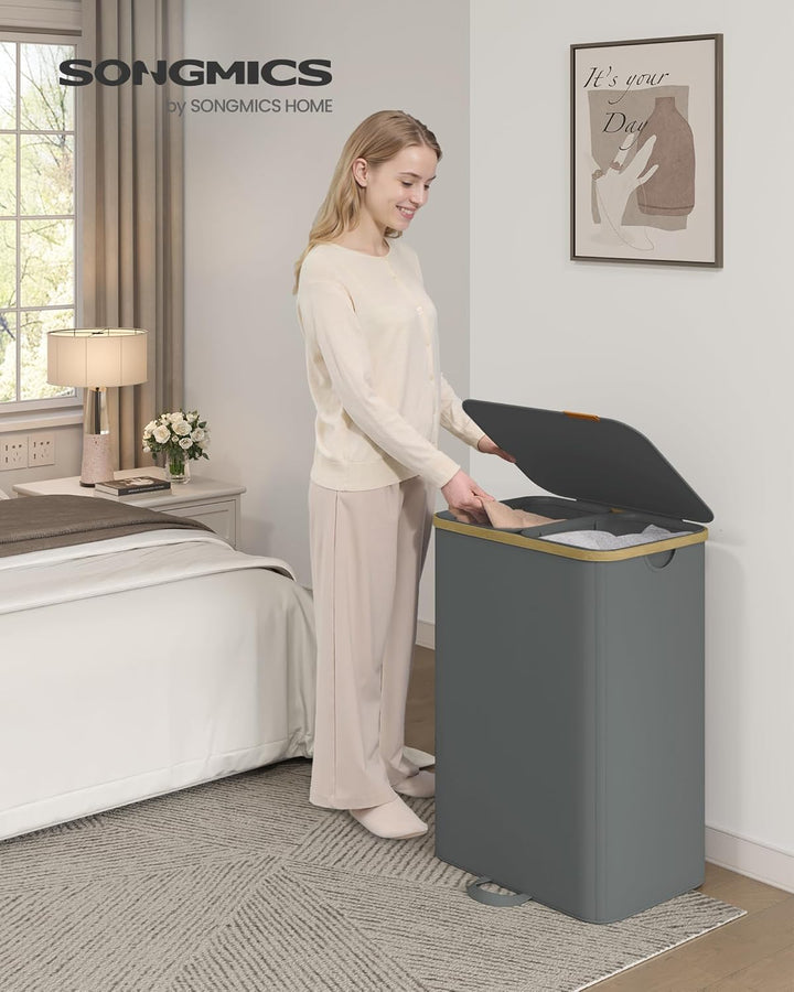 SONGMICS Wäschekorb mit Deckel, Wäschesammler, Wäschesortierer, Wäschetonne, Wäschesack herausnehmba