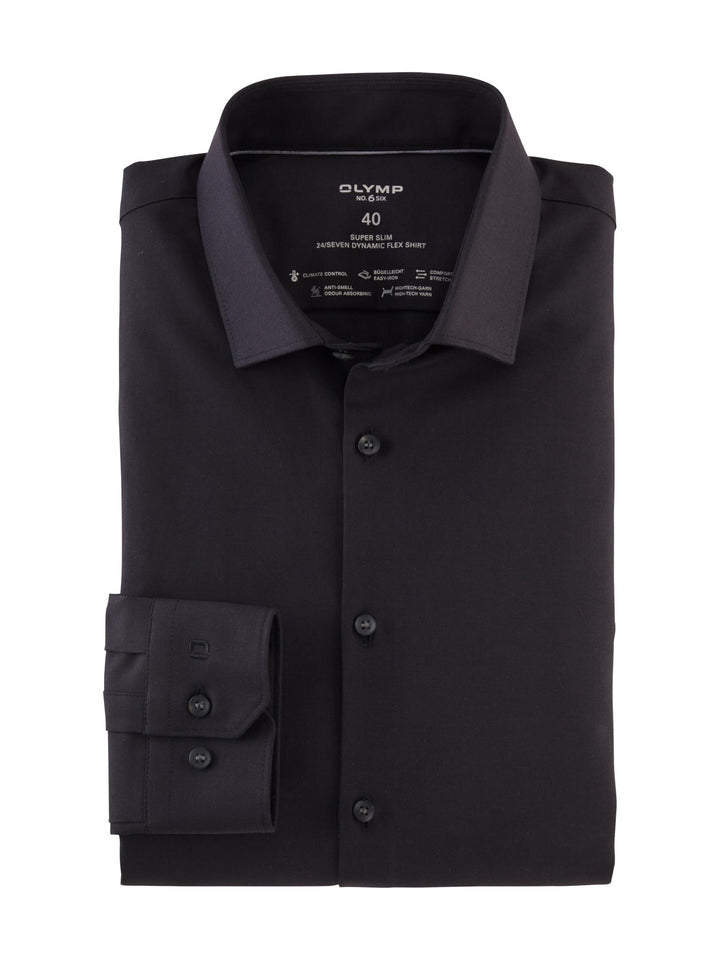 OLYMP Herren Oberhemd Langarm No.Six.24.Seven,Twill,super Slim,Modern Kent 36 Schwarz 68, 36 Schwarz