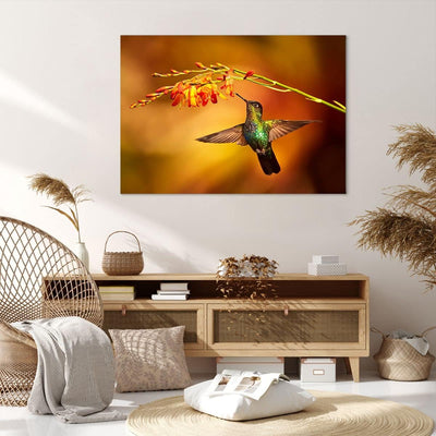 ARTTOR Bilder auf Leinwand 100x70cm Leinwandbild Kolibri Vogel Sommer Gross Wanddeko Bild Schlafzimm