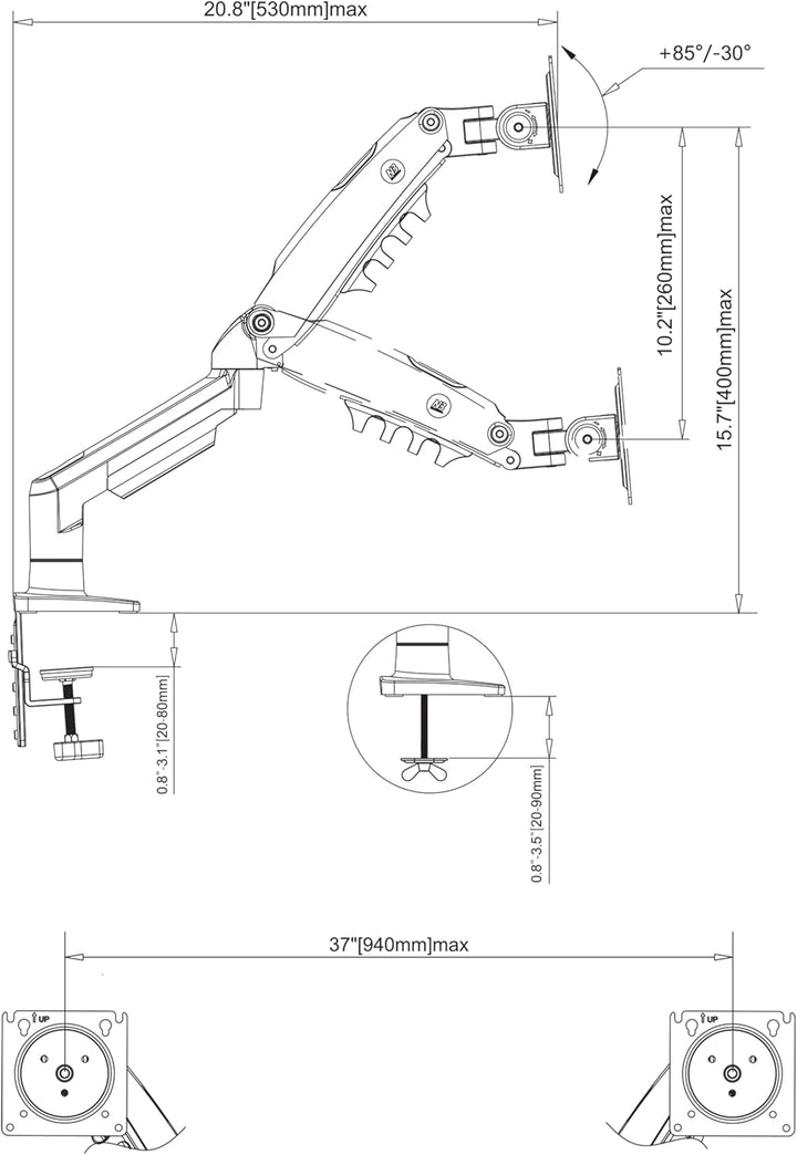 Ergosolid Desktop-Halterung für 2 PC-Bildschirme (17-27 Zoll), verstellbar in Mehreren Achsen, Drehg
