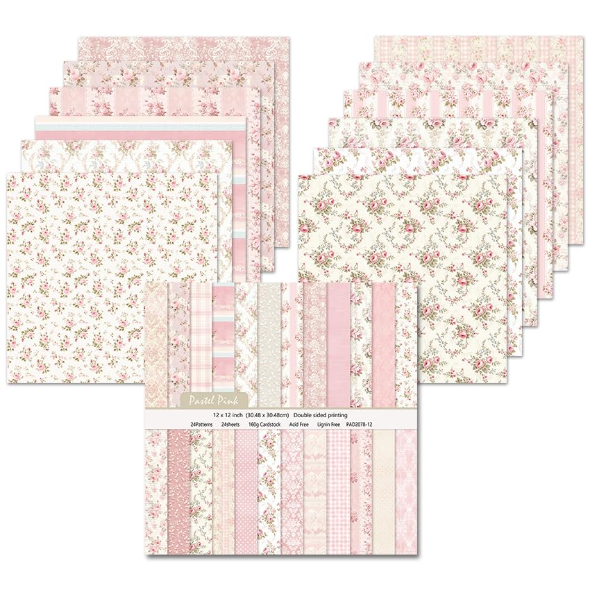 24 Blätter Scrapbooking Papier, 30,5 x 30,5 cm, Doppelseitiges Blumenmuster Muster Papier, 24 Design