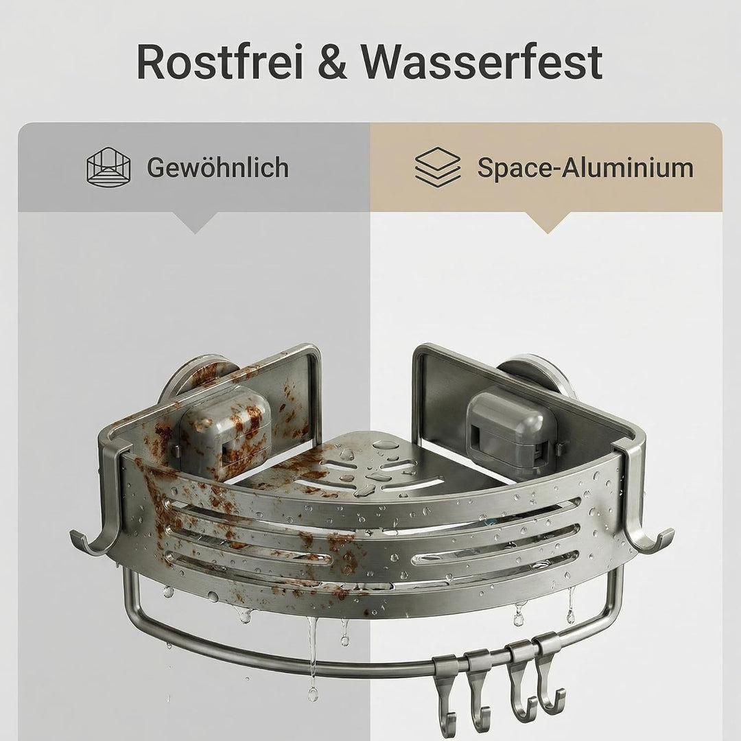 Duschregal Ecke Ohne Bohren, 2er Set Duschablage mit Saugnapf, Aluminium Rostfrei, Eckregal Dusche m