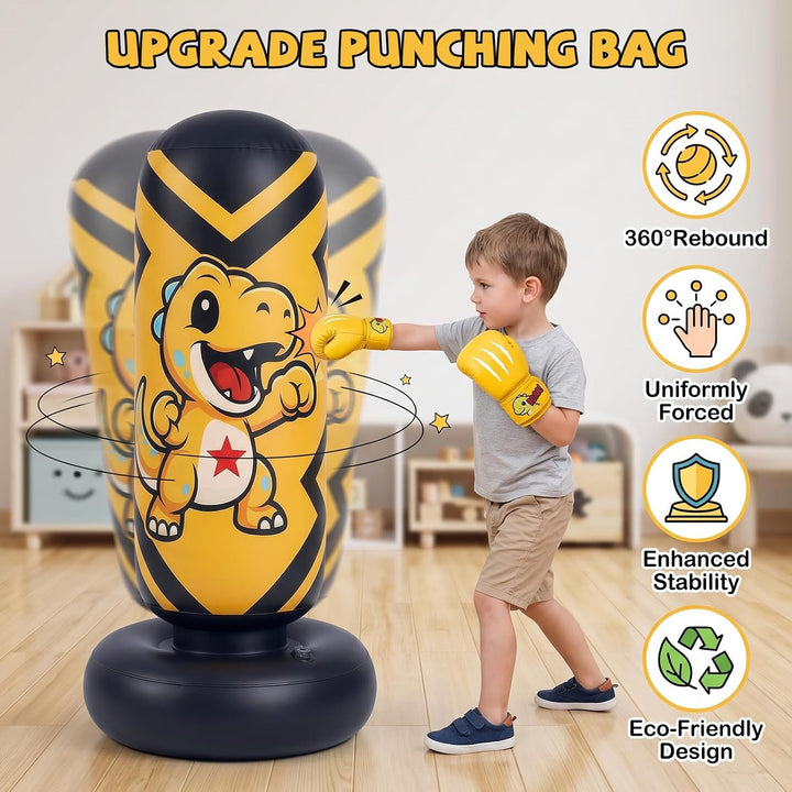 Boxsack für Kinder, Qoosea 130cm Standboxsack Stehender Aufblasbarer Gelb, Gelb