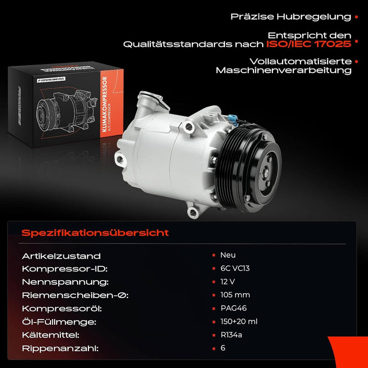Frankberg Klimakompressor Klimaanlage Kompatibel mit Astra H A04 1.3L 2005-2010 Astra H GTC L08 1.3L