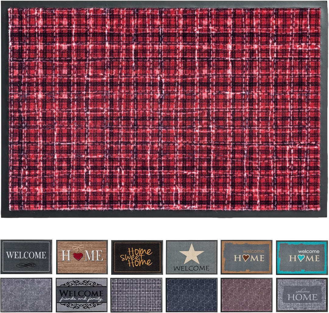Rutschfeste Fussmatte Innen waschbar - Gitter rot 40 x 60 cm (Rechteckig), Gitter Rot 40 x 60 cm (Re