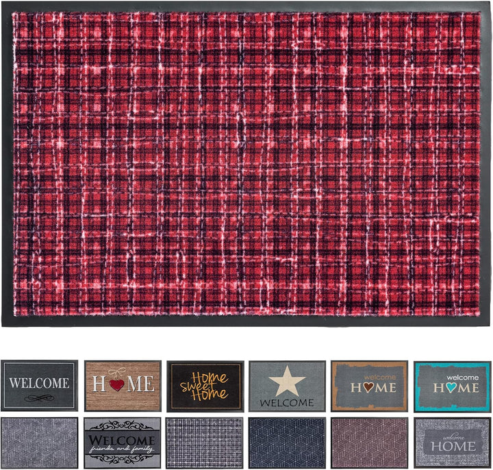 Rutschfeste Fussmatte Innen waschbar - Gitter rot 40 x 60 cm (Rechteckig), Gitter Rot 40 x 60 cm (Re