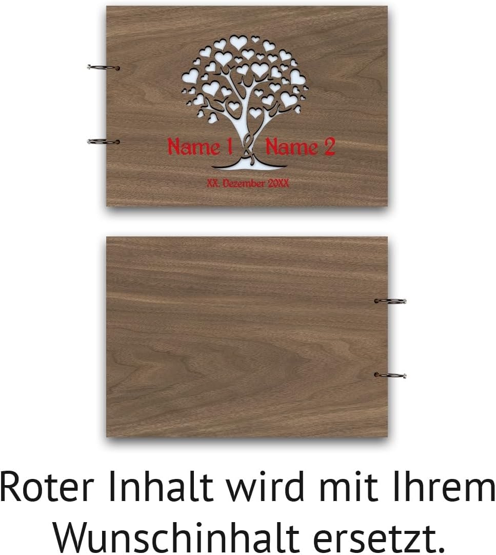 Kartenmachen.de Personalisiertes Hochzeit Gästebuch echtes Holz DIN A4 Hochzeitsbuch mit Lasergravur