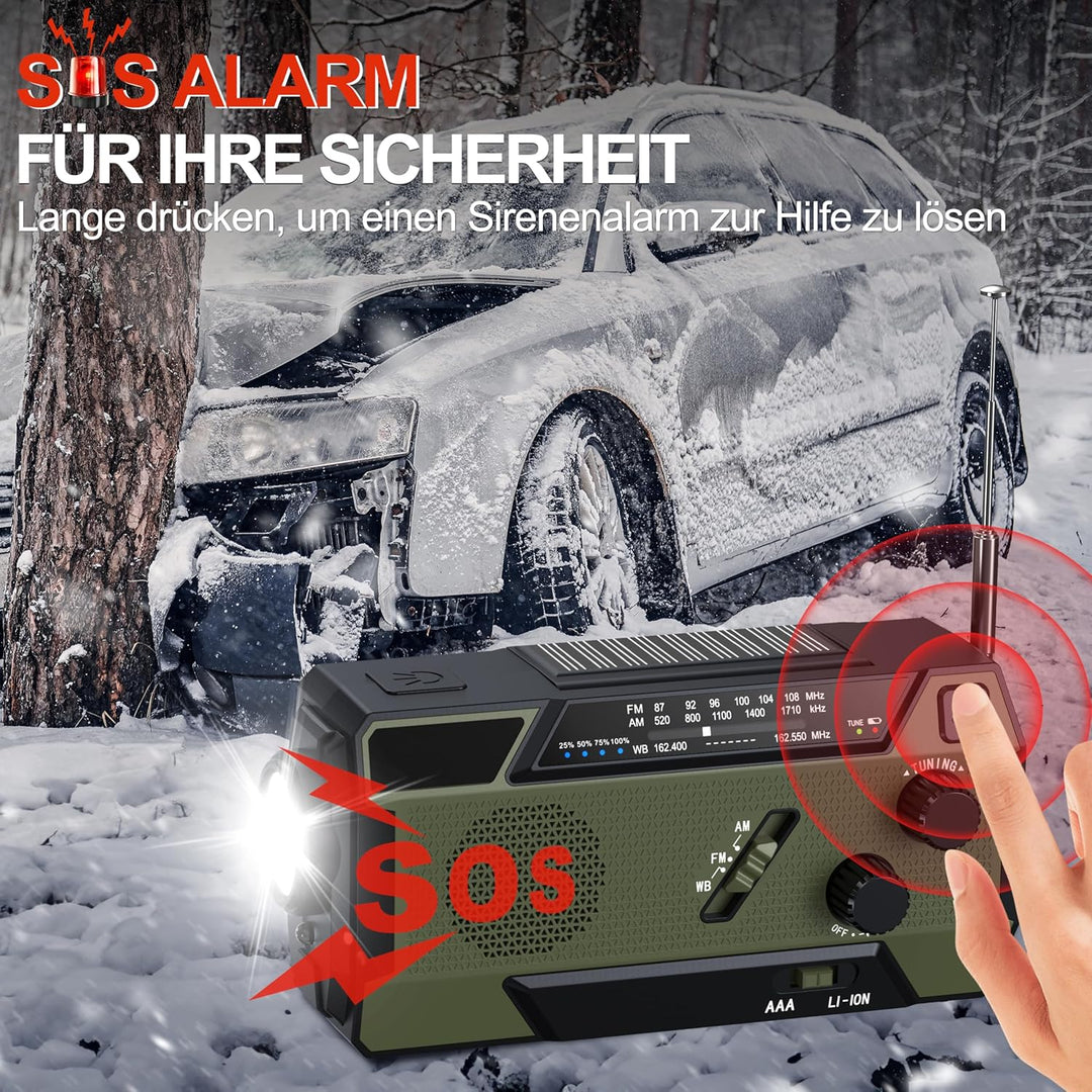 Kurbelradio Notfall Weltempfänger 4000 mAh (14800 mWh) mit 3 integrierten Kabeln Notfallradio mit ku