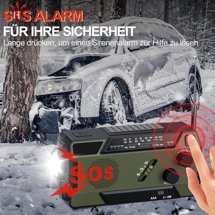 Kurbelradio Notfall Weltempfänger 4000 mAh (14800 mWh) mit 3 integrierten Kabeln Notfallradio mit ku