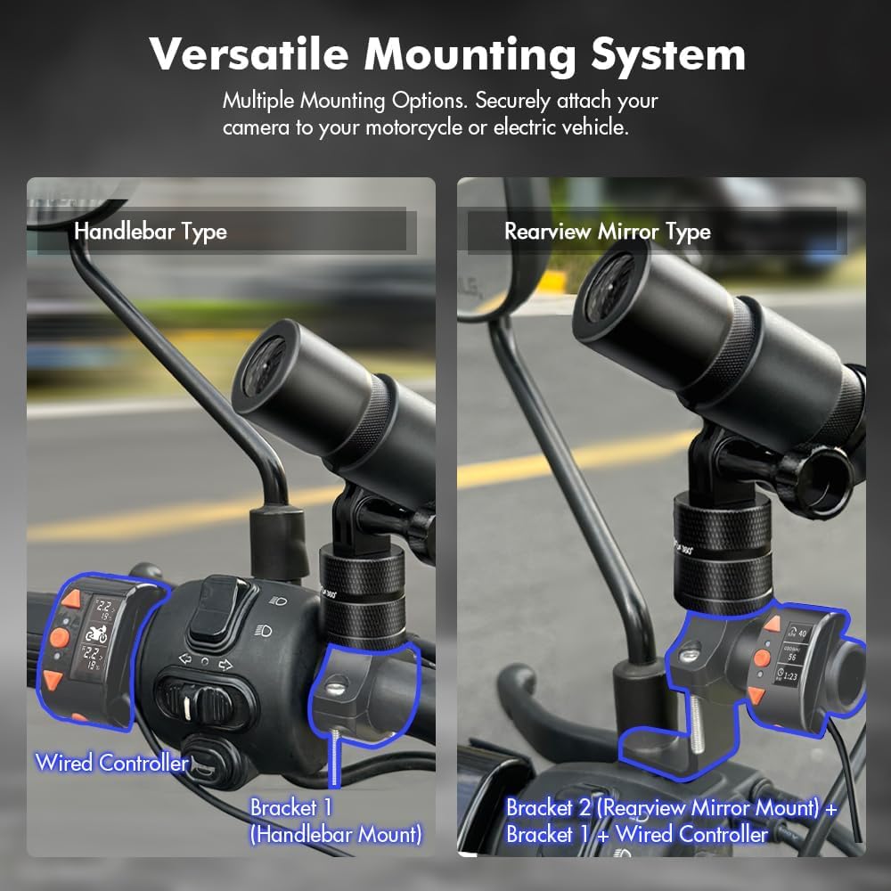 VSYSTO WiFi Motorrad Kamera, OLED Kabelcontroller, GPS, ODO Berechnung, wasserdicht HD 1080P 150 ° W
