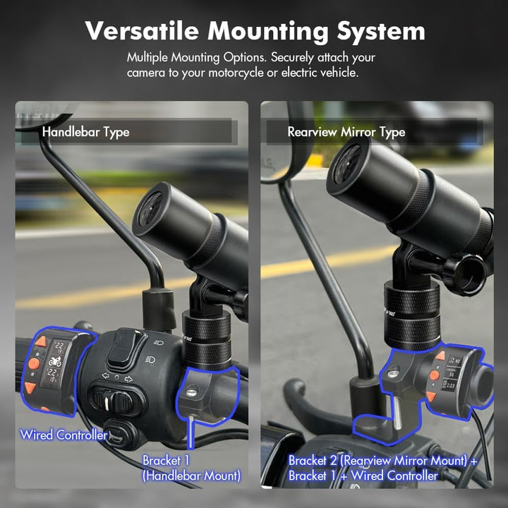 VSYSTO WiFi Motorrad Kamera, OLED Kabelcontroller, GPS, ODO Berechnung, wasserdicht HD 1080P 150 ° W