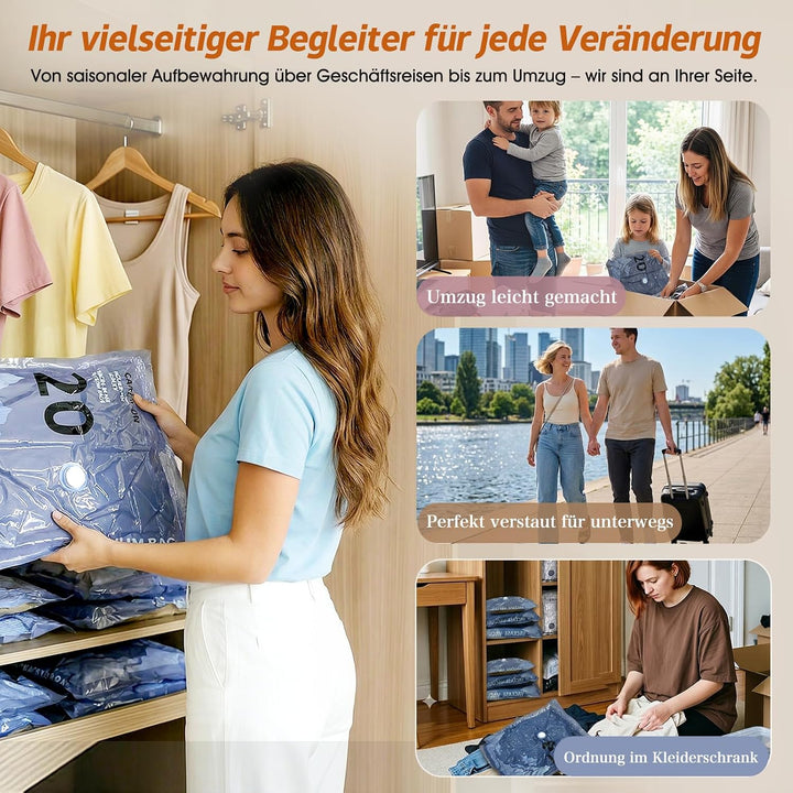 Vakuumbeutel für Kleidung mit Kabelloser Vakuumpumpe in Orange, 17 Stück Wiederverwendbare Vakuumier