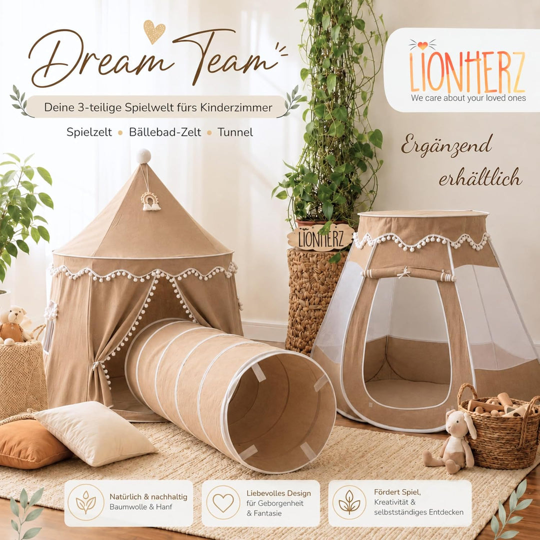 Spieltunnel für Kinder aus Baumwolle/Hanf mit Klettverschlüssen [180cm x 46cm] Krabbeltunnel für Bab