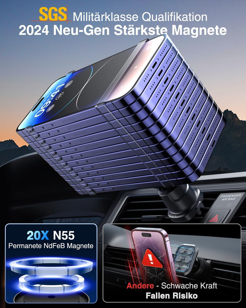 VANMASS 2024【Neuest & Militär-Klasse】 Handyhalterung Auto Magnet Lüftung【20*N55 starker Magnets】 Kom